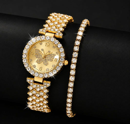 Women’s Butterfly Watch & Bracelet Set – Golden