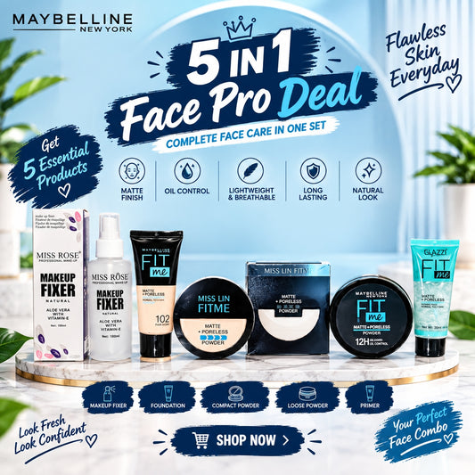 5-in-1 Face Makeup Combo – Foundation, Primer, Powder & Makeup Fixer