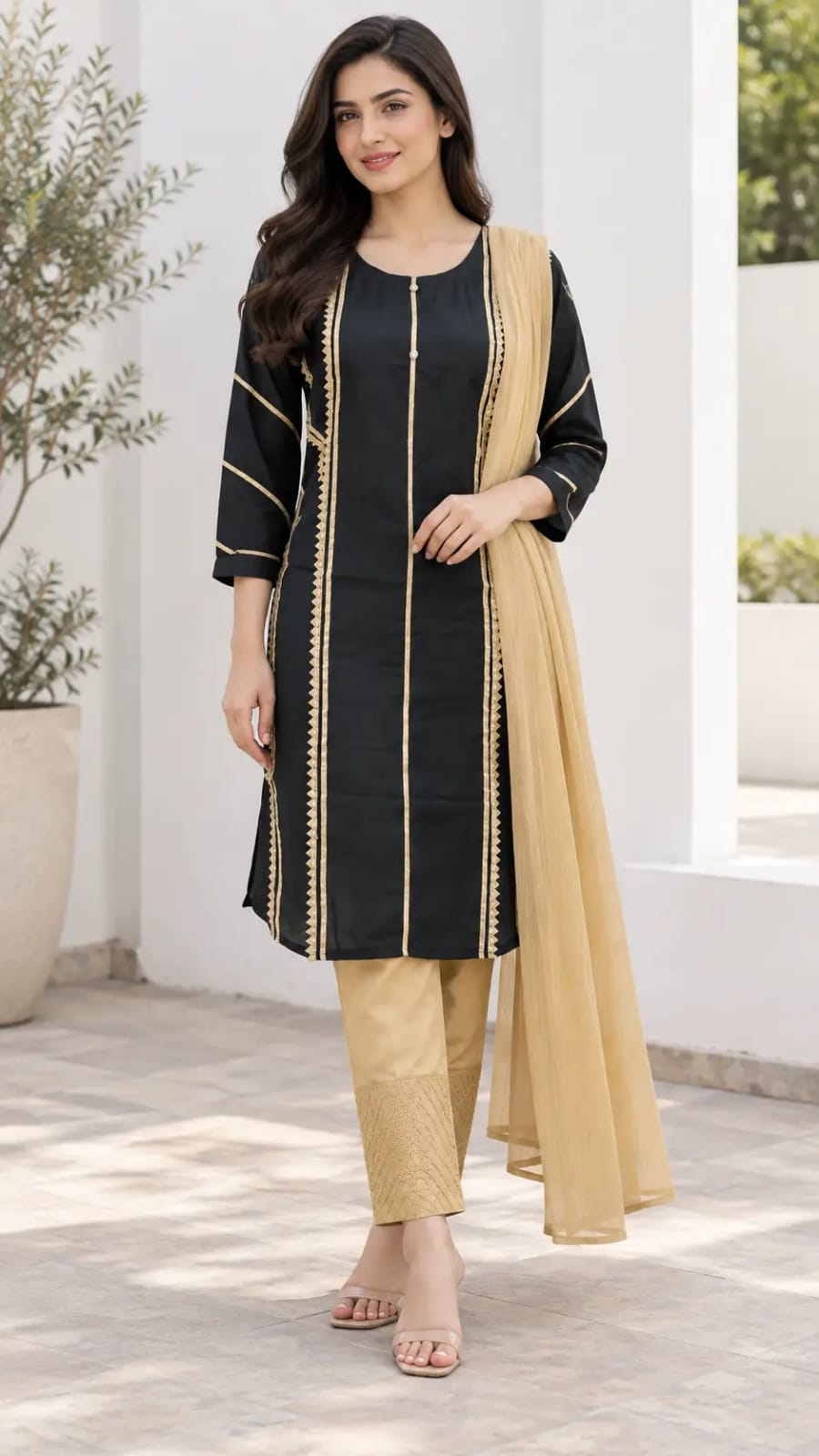 Linen Gota Work 3-Piece Suit