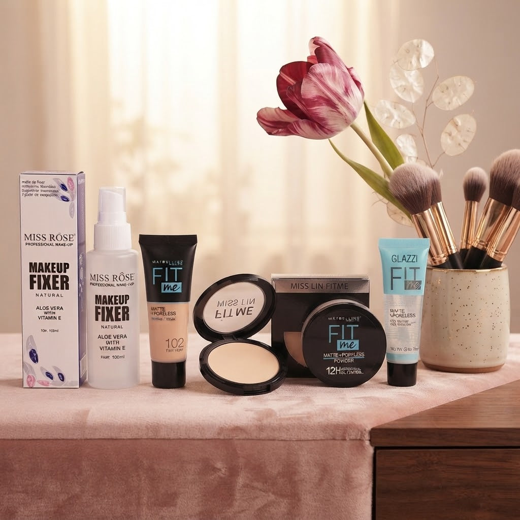 5-in-1 Face Makeup Combo – Foundation, Primer, Powder & Makeup Fixer