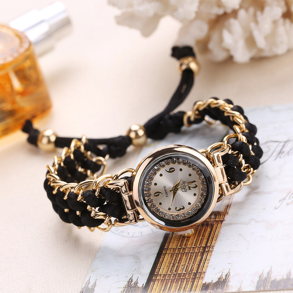 Women’s Luxury Woven Bracelet Watch – Black