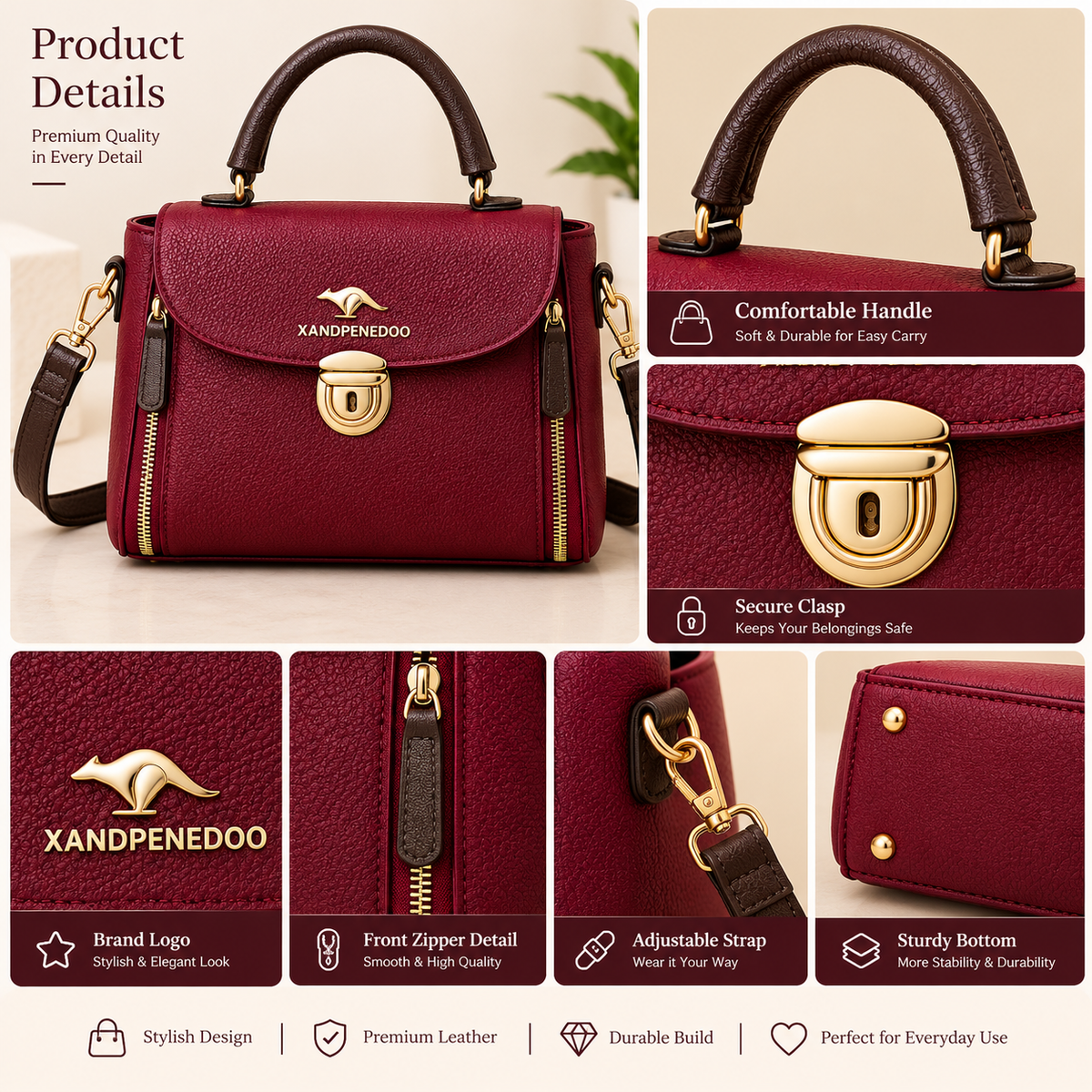 Maroon Leather Crossbody Bag