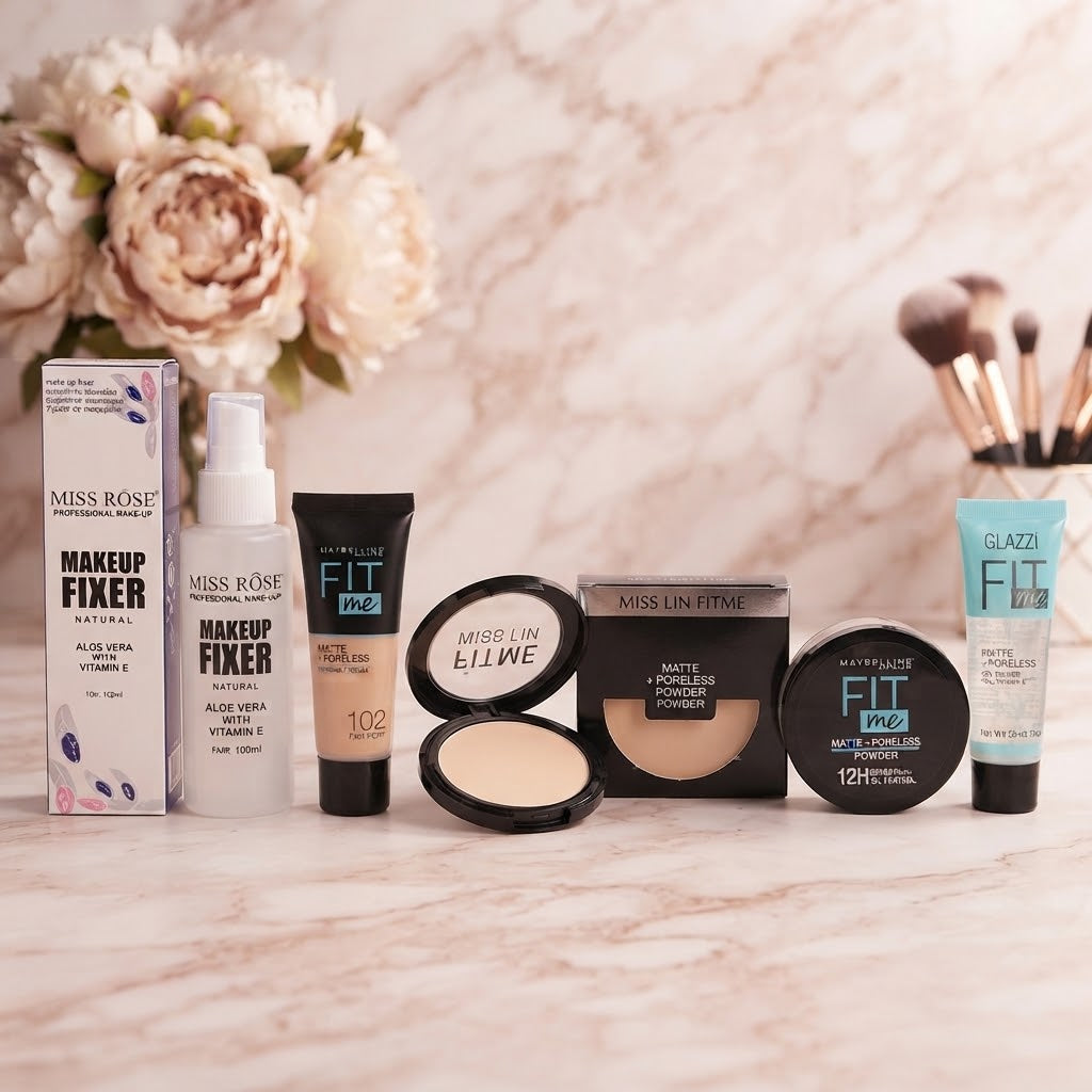 5-in-1 Face Makeup Combo – Foundation, Primer, Powder & Makeup Fixer