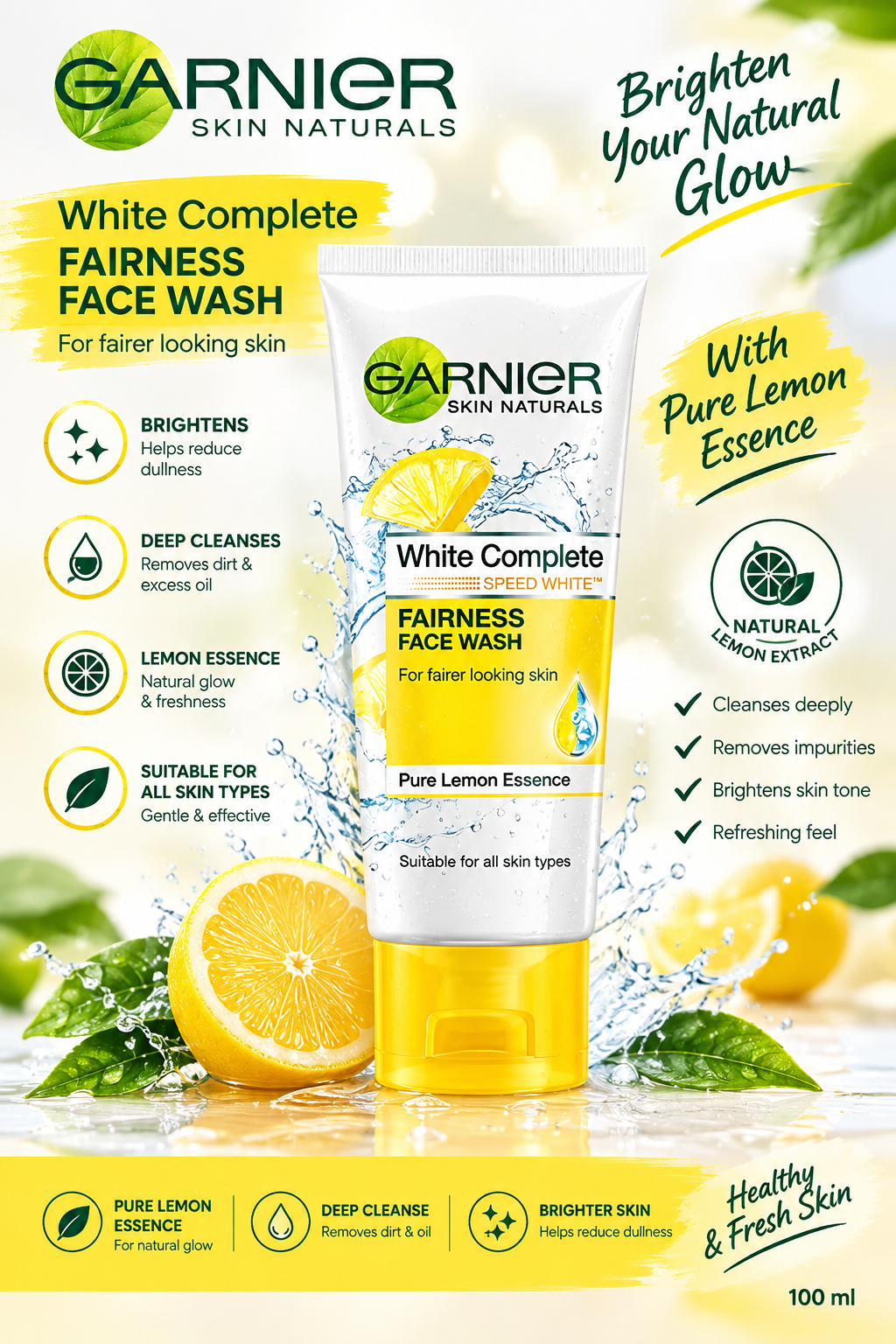 Garnier White Complete Fairness Face Wash – 100ml