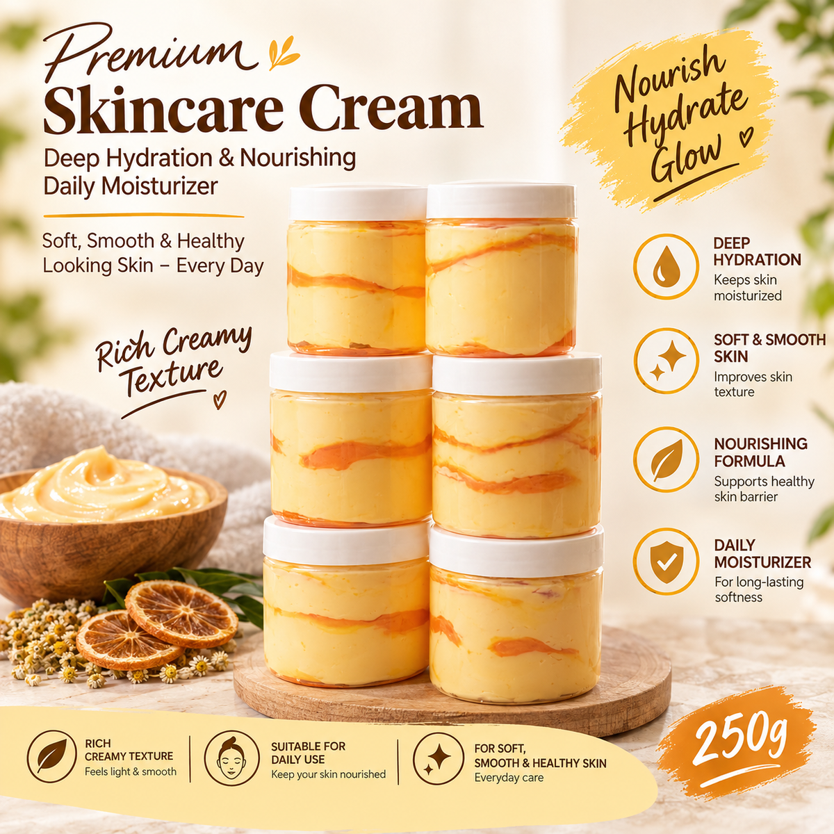 Premium Skincare Cream 250g – Deep Hydration & Nourishing Daily Moisturizer