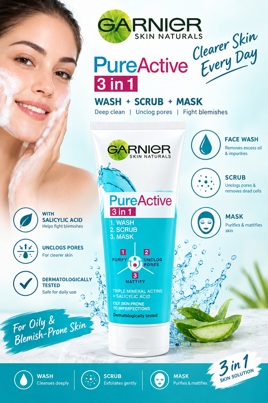 Garnier Pure Active 3-in-1 Face Wash Scrub Mask