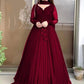Maroon Chiffon Maxi Suit 3-Pc