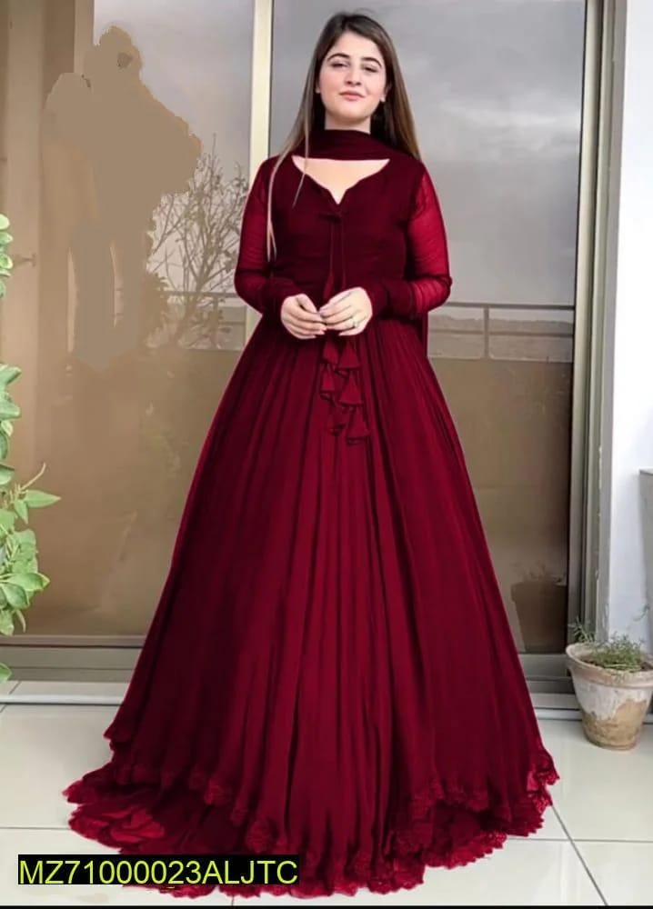 Maroon Chiffon Maxi Suit 3-Pc