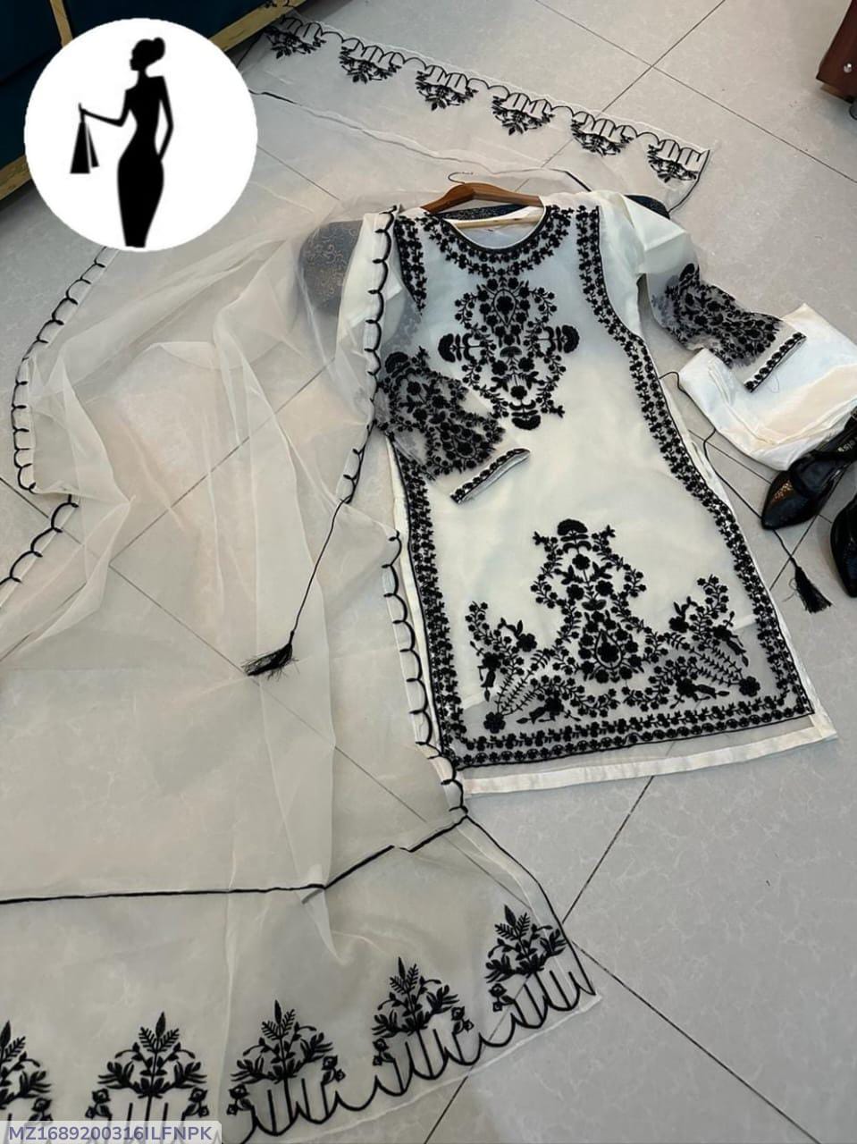 Black Organza Embroidered 3-Piece Suit