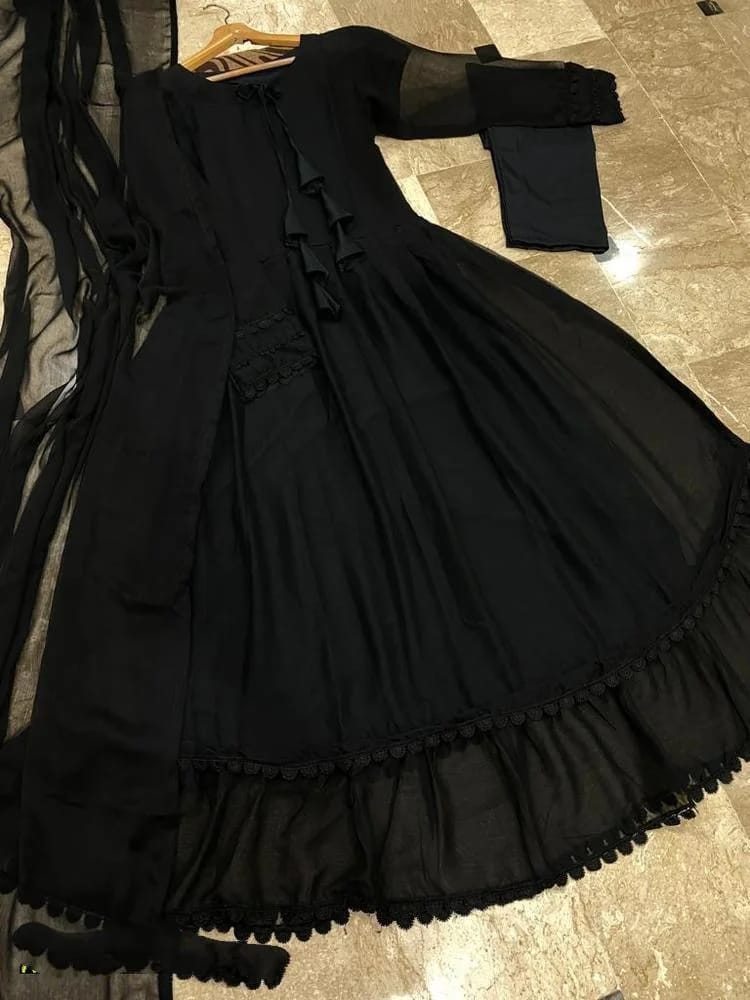 Black Chiffon Maxi Suit 3-Piece