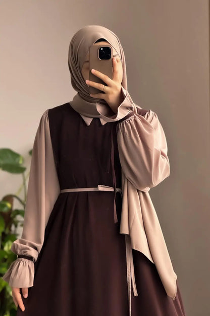 Collar Belted Abaya with Stroller