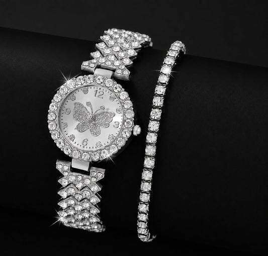 Women’s Butterfly Watch & Bracelet Set – Golden
