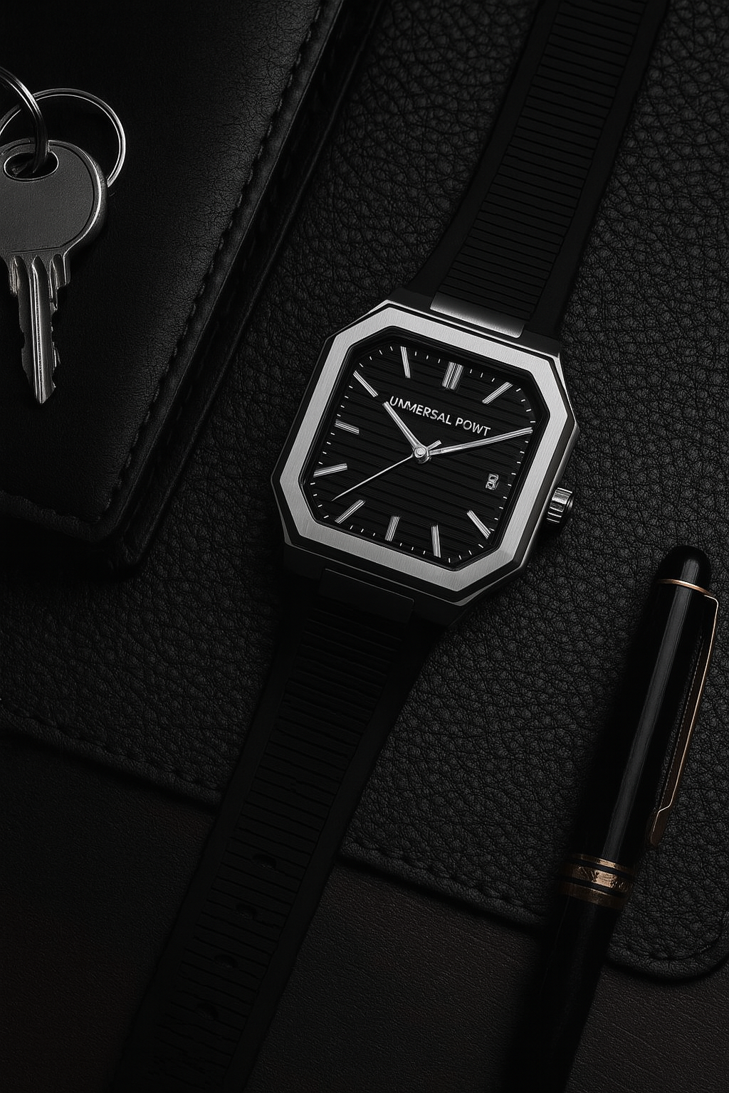 Universal Point UP 1988 Square Dial Leather Watch