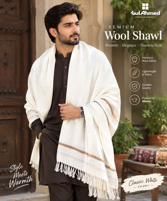White Wool Fringed Shawl – 3 Yards